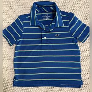 Vineyard Vines Kids Polo in Blue with Green Stripes